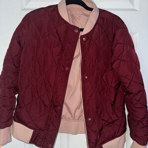 GAP Women's Maroon and Pink Bomber Jacket